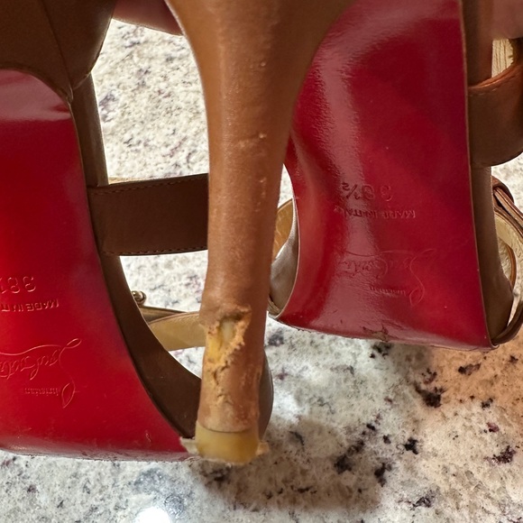 Authentic Christian Louboutin 38.5 brown/tan d’orsey sandal heel shoes - Picture 5 of 10